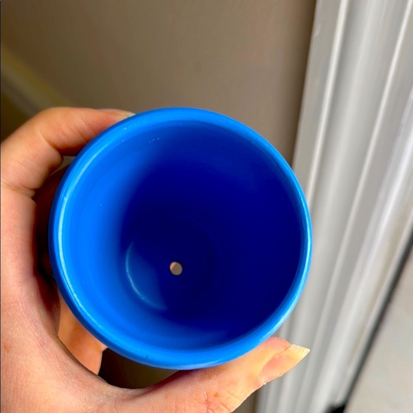 Handpainted Mini 2" Blue Shell Terracotta Clay Plant Pot Cottagecore Plant Decor - Picture 3 of 3